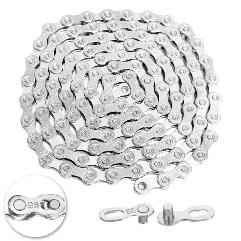 VDHU 9/18/27 Speed Bike Chain, Bicycle Chain for Road Bicycles,Mountain Bike,MTB Mountain Racing Cycling Accessories with 1 Pairs Bicycle Buckle,Full Silver Plating 116 Links with Quick Link - Image 1